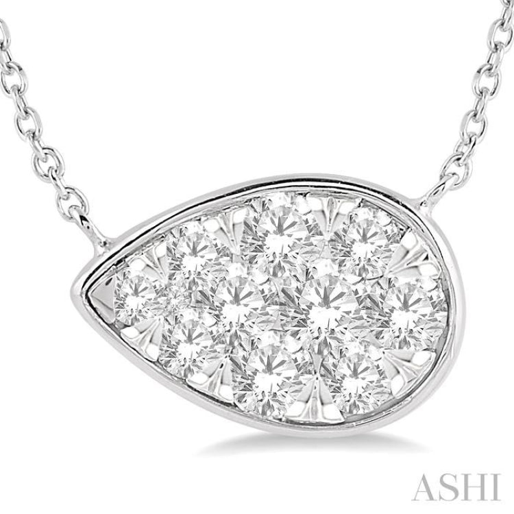 3/4 Ctw Pear Shape Lovebright Diamond Necklace in 14K White Gold