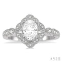 1/4 Ctw Lattice Oval Shape Semi-Mount Round Cut Diamond Engagement Ring in 14K White Gold