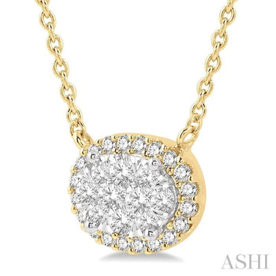 1 ctw Oval Shape Round Cut Diamond Lovebright Necklace in 14K Yellow and White Gold