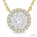 1 ctw Circular Round Cut Diamond Lovebright Necklace in 14K Yellow and White Gold