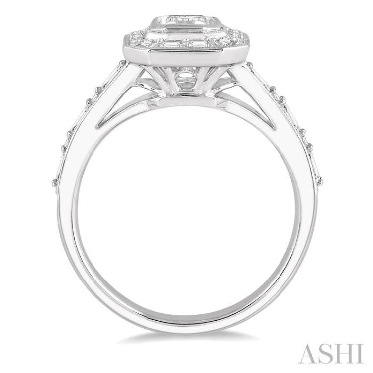 5/8 Ctw Fusion Emerald Cut, Baguette & Round Cut Diamond Ring in 14K White Gold