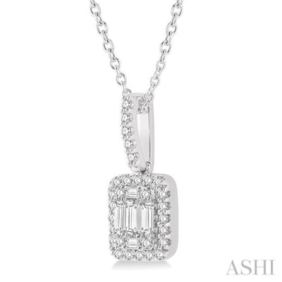1/3 Ctw Baguette & Round Cut Fusion Diamond Pendant in 14K White Gold