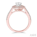 5/8 Ctw Pear Shape Semi-Mount Round Cut Diamond Engagement Ring in 14K Rose and White Gold
