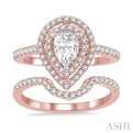 5/8 Ctw Diamond Wedding Set in 14K With 1/2 Ctw Pear Shape Engagement Ring in Rose and White Gold and 1/8 Ctw U-Cut Center Wedding Band in Rose Gold