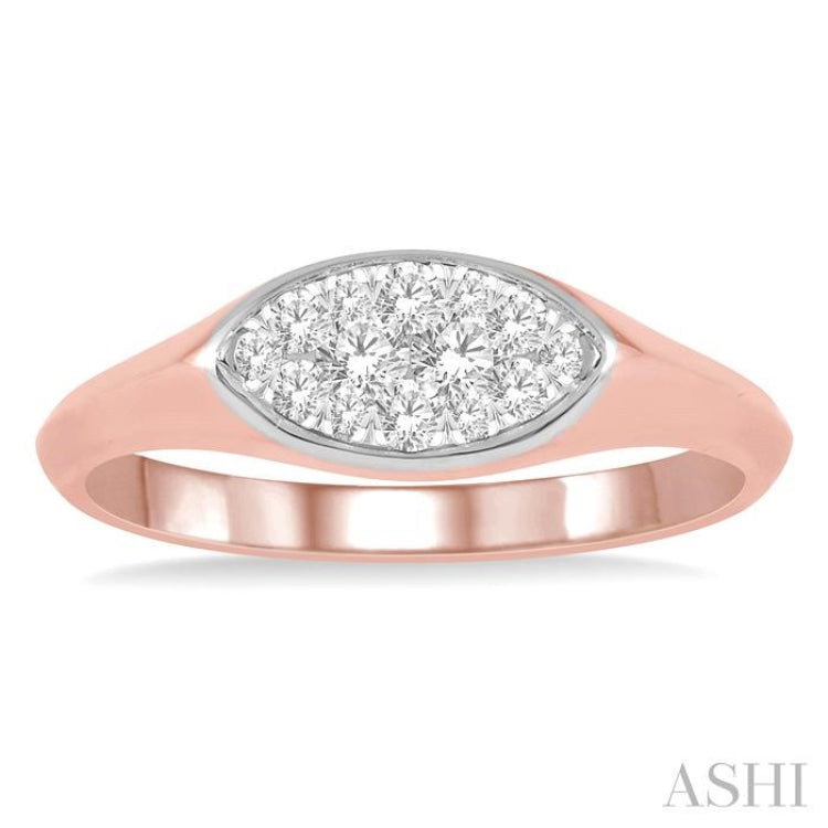 1/4 ctw Marquise Shape Lovebright Round Cut Diamond Ring in 14K Rose and White Gold