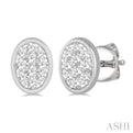 1/3 ctw Oval Shape Lovebright Round Cut Diamond Bezel Stud Earring in 14K White Gold