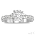 5/8 Ctw Round Shape Lovebright Diamond Cluster Ring in 14K White Gold
