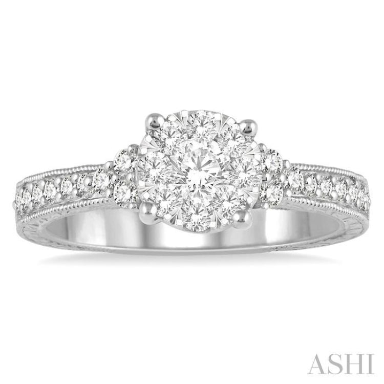 5/8 Ctw Round Shape Lovebright Diamond Cluster Ring in 14K White Gold