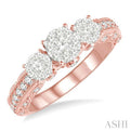 3/4 ctw Tri-Mount Lovebright Round Cut Diamond Ring in 14K Rose & White Gold