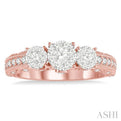3/4 ctw Tri-Mount Lovebright Round Cut Diamond Ring in 14K Rose & White Gold