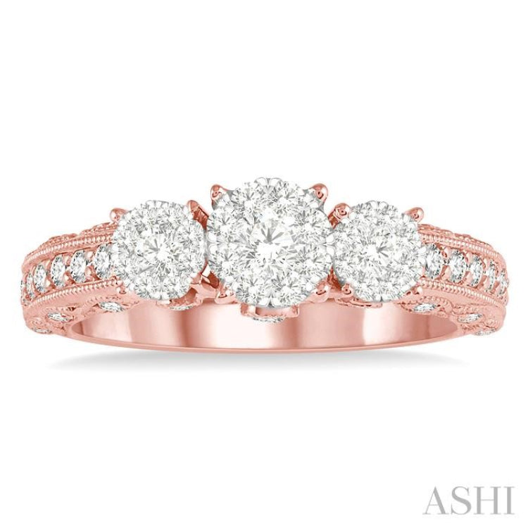 3/4 ctw Tri-Mount Lovebright Round Cut Diamond Ring in 14K Rose & White Gold