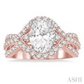 3/4 ctw Oval 8x6MM Split Shank Round Cut Diamond Semi-Mount Engagement Ring in 14K Rose and White Gold