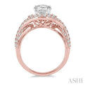3/4 ctw Oval 8x6MM Split Shank Round Cut Diamond Semi-Mount Engagement Ring in 14K Rose and White Gold