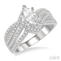 3/4 ctw Marquise Split Shank Semi-Mount Round Cut Diamond Engagement Ring in 14K White Gold