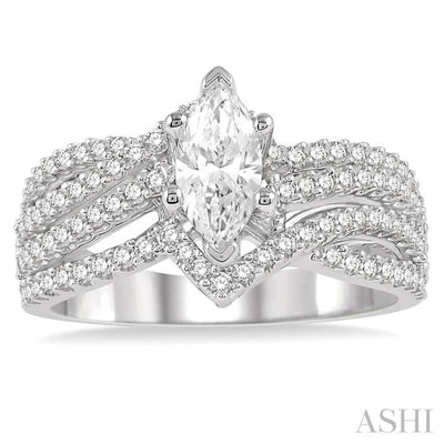 3/4 ctw Marquise Split Shank Semi-Mount Round Cut Diamond Engagement Ring in 14K White Gold