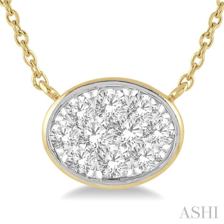 1/3 Ctw Oval Shape Lovebright Diamond Necklace in 14K Yellow and White Gold