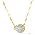 1/6 ctw Pear Shape Round Cut Diamond Lovebright Necklace in 14K Yellow & White Gold