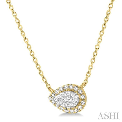 1/6 ctw Pear Shape Round Cut Diamond Lovebright Necklace in 14K Yellow & White Gold