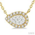 1/6 ctw Pear Shape Round Cut Diamond Lovebright Necklace in 14K Yellow & White Gold