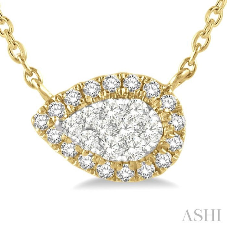 1/6 ctw Pear Shape Round Cut Diamond Lovebright Necklace in 14K Yellow & White Gold