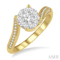 5/8 ctw Embraced Mount Lovebright Round Cut Diamond Ring in 14K Yellow and White Gold
