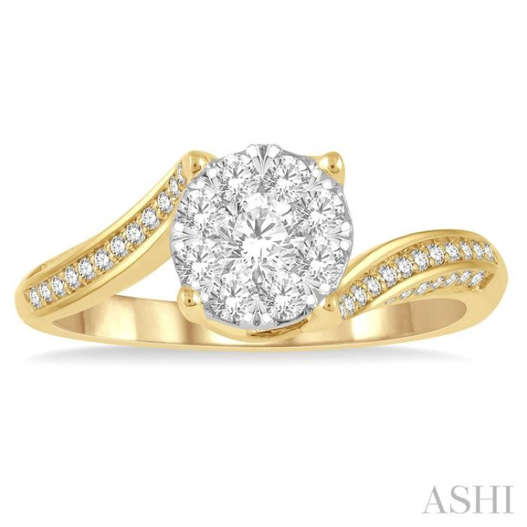 5/8 ctw Embraced Mount Lovebright Round Cut Diamond Ring in 14K Yellow and White Gold