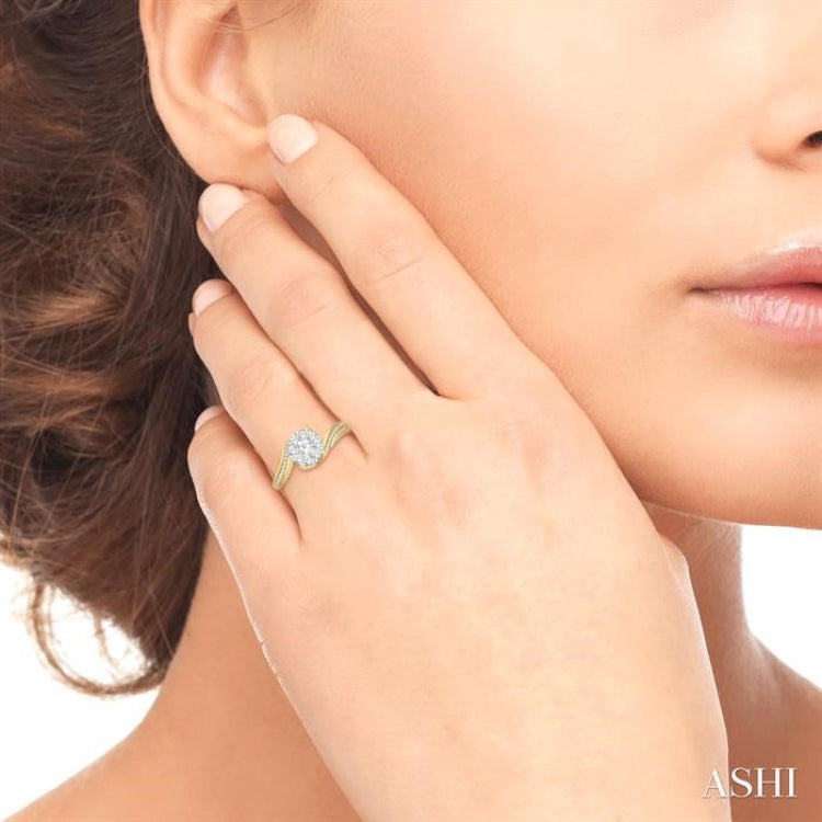 5/8 ctw Embraced Mount Lovebright Round Cut Diamond Ring in 14K Yellow and White Gold