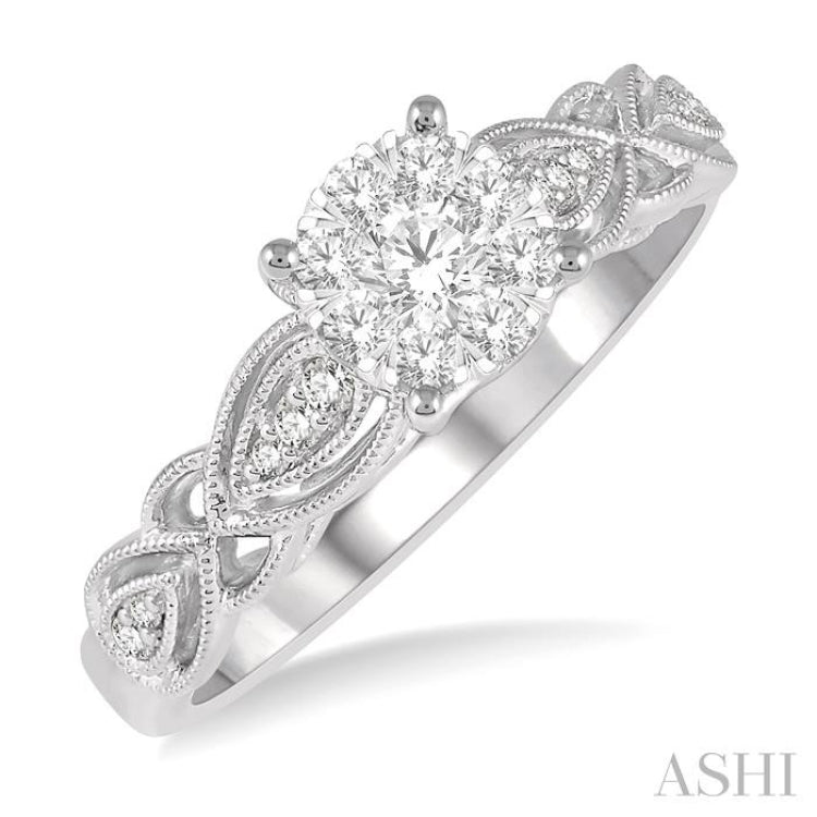 3/8 ctw Circular Mount Marquise Lattice Lovebright Round Cut Diamond Ring in 14K White Gold