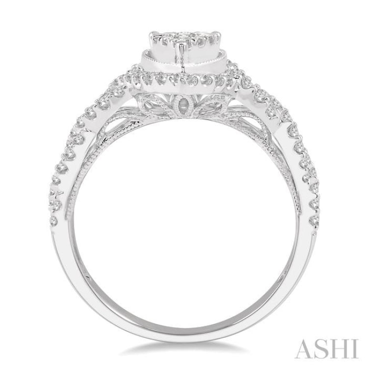 1 ctw Entwined Pear Shape Lovebright Round Cut Diamond Ring in 14K White Gold