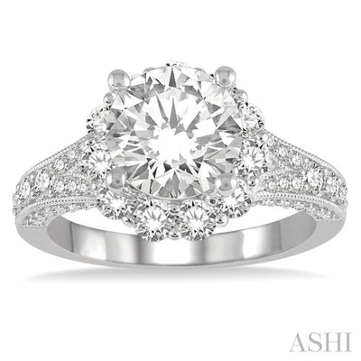 1 1/6 ctw Split Shank Round Cut Diamond Semi Mount Ring in 14K White Gold