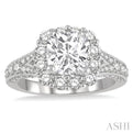1 1/10 ctw Split Shank Cushion Shape Semi-Mount Round Cut Diamond Ring in 14K White Gold
