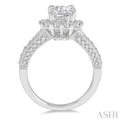 1 1/10 ctw Split Shank Cushion Shape Semi-Mount Round Cut Diamond Ring in 14K White Gold