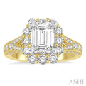 1 1/6 ctw Split Shank Emerald Semi Mount Round Cut Diamond Ring in 14K Yellow and White Gold
