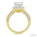 1 1/6 ctw Split Shank Emerald Semi Mount Round Cut Diamond Ring in 14K Yellow and White Gold