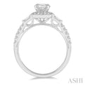 3/4 ctw Oval, Baguette and Round Cut Diamond Ladies Engagement Ring with 3/8 Ct Oval Cut Center Stone in 14K White Gold