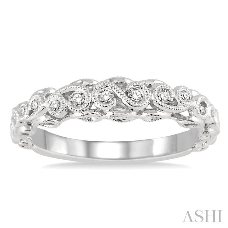 1/6 ctw Lattice Milgrain Creeper Round Cut Diamond Stack Band in 14K White Gold