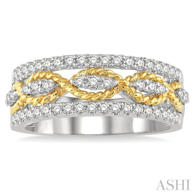 1/2 ctw Twisted Rope Two Tone Round Cut Diamond Fashion Ring in 14K White and Yellow Gold