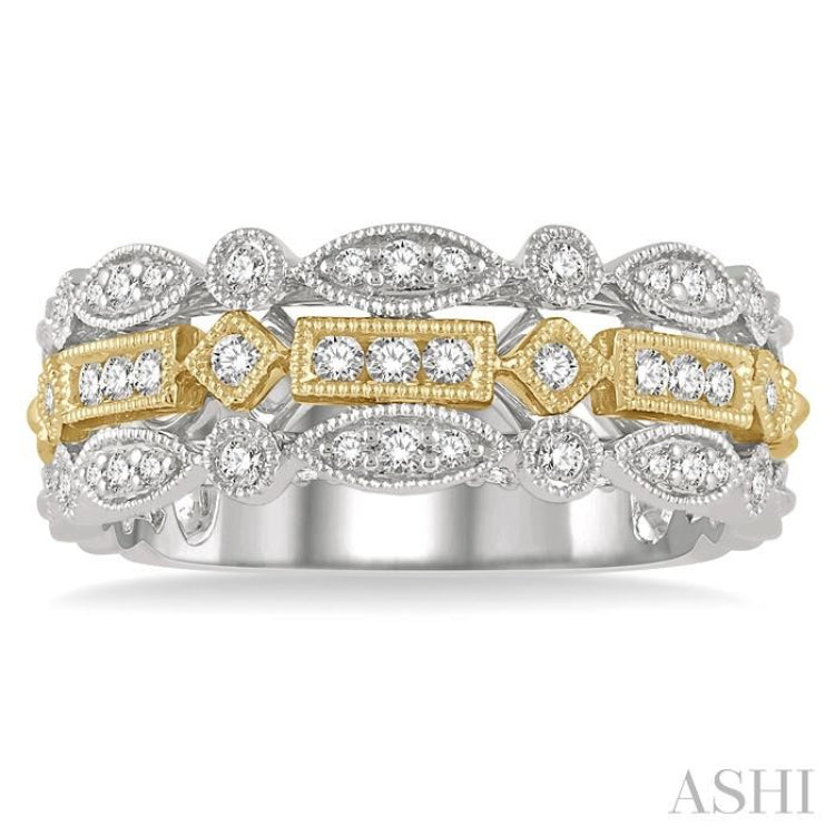 3/8 ctw Two Tone Geometric Rows Round Cut Diamond Fashion Band in 14K White and Yellow Gold