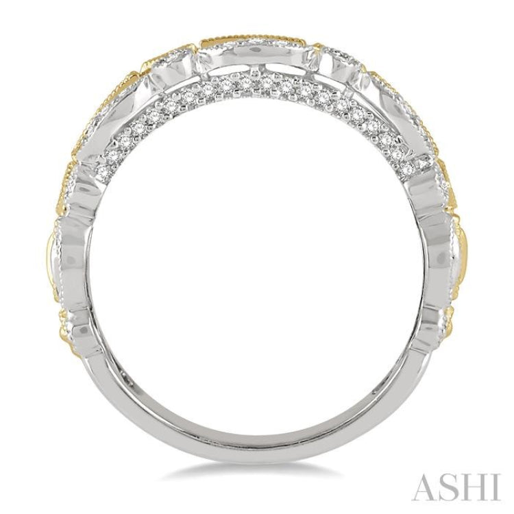 3/8 ctw Two Tone Geometric Rows Round Cut Diamond Fashion Band in 14K White and Yellow Gold