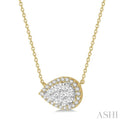 1/2 ctw Pear Shape Round Cut Diamond Lovebright Necklace in 14K Yellow And White Gold