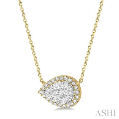 1/2 ctw Pear Shape Round Cut Diamond Lovebright Necklace in 14K Yellow And White Gold