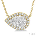 1/2 ctw Pear Shape Round Cut Diamond Lovebright Necklace in 14K Yellow And White Gold