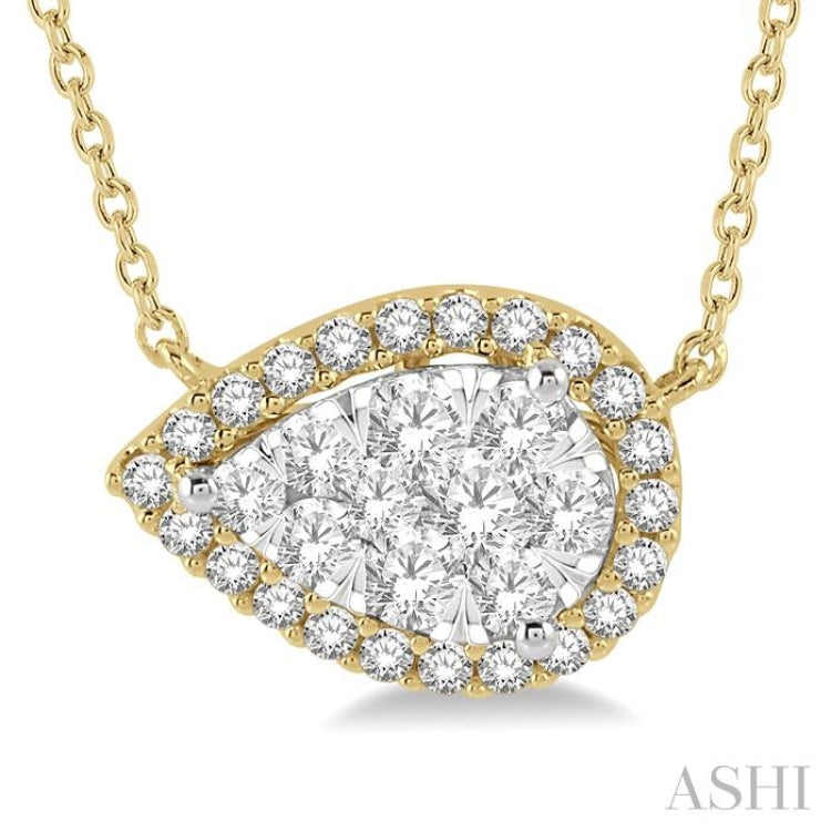 1/2 ctw Pear Shape Round Cut Diamond Lovebright Necklace in 14K Yellow And White Gold