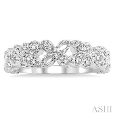 1/5 ctw Floral Lattice Round Cut Diamond Wedding Band in 14K White Gold