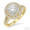 3/4 ctw Twin Halo 6.5MM Round Cut Diamond Semi-Mount Engagement Ring in 14K Yellow and White Gold