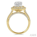 3/4 ctw Twin Halo 6.5MM Round Cut Diamond Semi-Mount Engagement Ring in 14K Yellow and White Gold