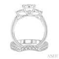 3/4 ctw Lovebright Round Diamond Wedding Set With 1/2 ctw Circular Tri-Mount Engagement Ring and 1/4 ctw Straight Row Wedding Band in 14K White Gold