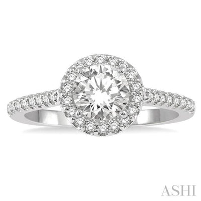 1 Ctw Halo Diamond Engagement Ring With 3/4 ct Round Cut Center Stone in 14K White Gold