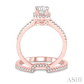 7/8 ctw Round Cut Diamond Wedding Set With 3/4 ctw Emerald Cut Engagement Ring and 1/6 ctw Trough Shape Wedding Band in 14K Rose Gold