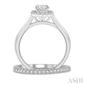 3/4 Ctw Round Cut Diamond Wedding Set With 5/8 ct Cushion Mount Engagement Ring and 1/6 ct Wedding Band in 14K White Gold